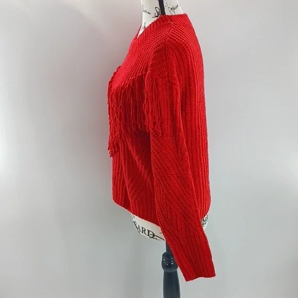 No Boundaries Fringe Sweater Red Yarn Knit Crew Neck Casual Womens XL - Picture 4 of 8